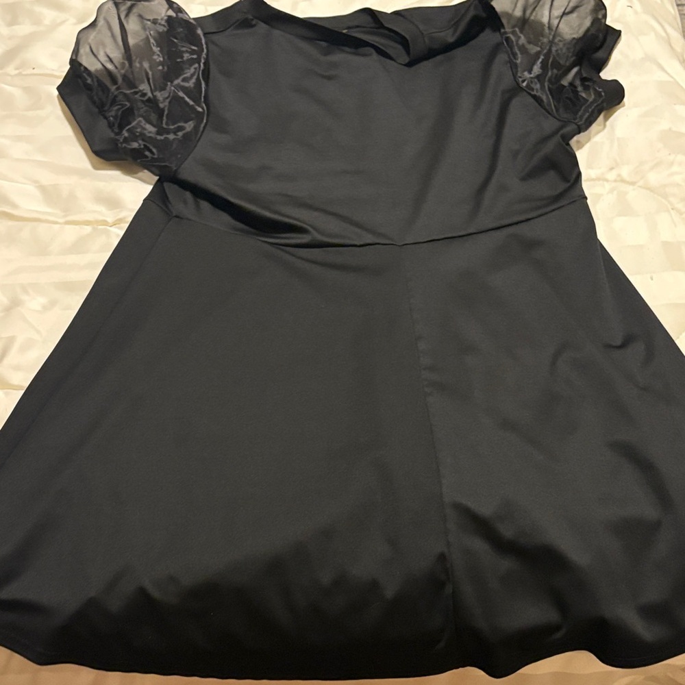Elegant Black Dress with Sheer Puff Sleeves